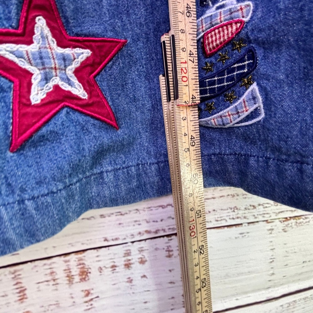 Cottagecore Vintage Denim Jumper Dress Blue Cotton Patchwork Size XL - Picture 4 of 16